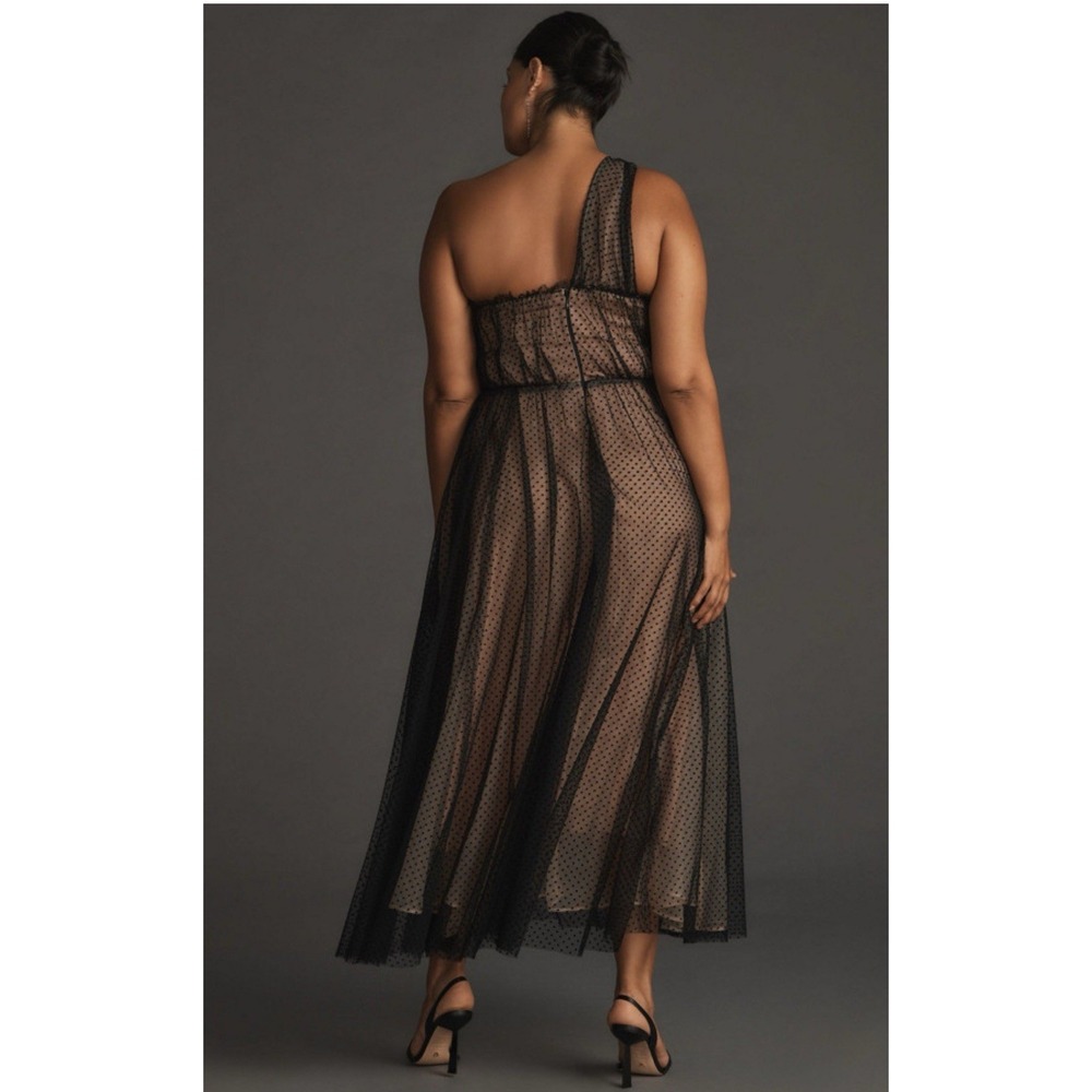 NWT Anthropologie Tulle Dot Maxi Dress One Shoulder Black Nude Size 0 MRSP $220 - Picture 2 of 12